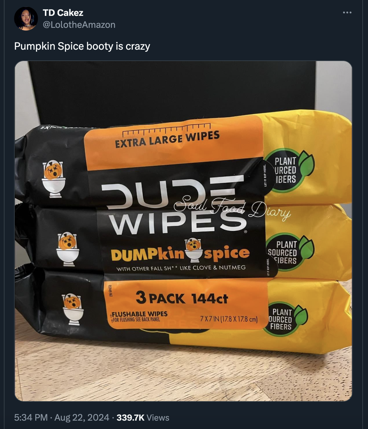 pez - Td Cakez LolotheAmazon Pumpkin Spice booty is crazy Extra Large Wipes Dude Wipes Plant Urced Ibers Diary Plant DUMPkin spice Sourced Fibers With Other Fall Shuke Clove & Nutmeg 3 Pack 144ct Flushable Wipes Views Plant 7X7 178X178 cm Durced Fibers